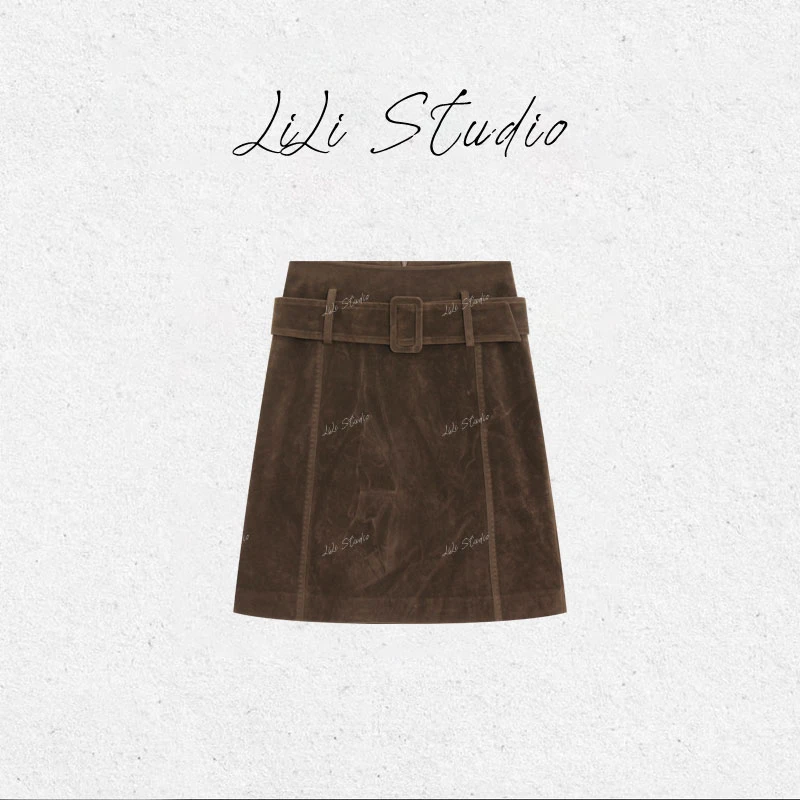 PCNY丨不理理「咖域浮屿」韩系高级感气质麂皮绒包臀半身裙