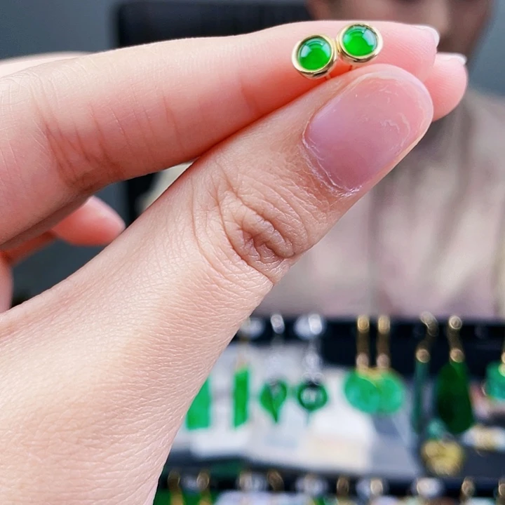 翡翠耳饰银S925镶嵌饰品