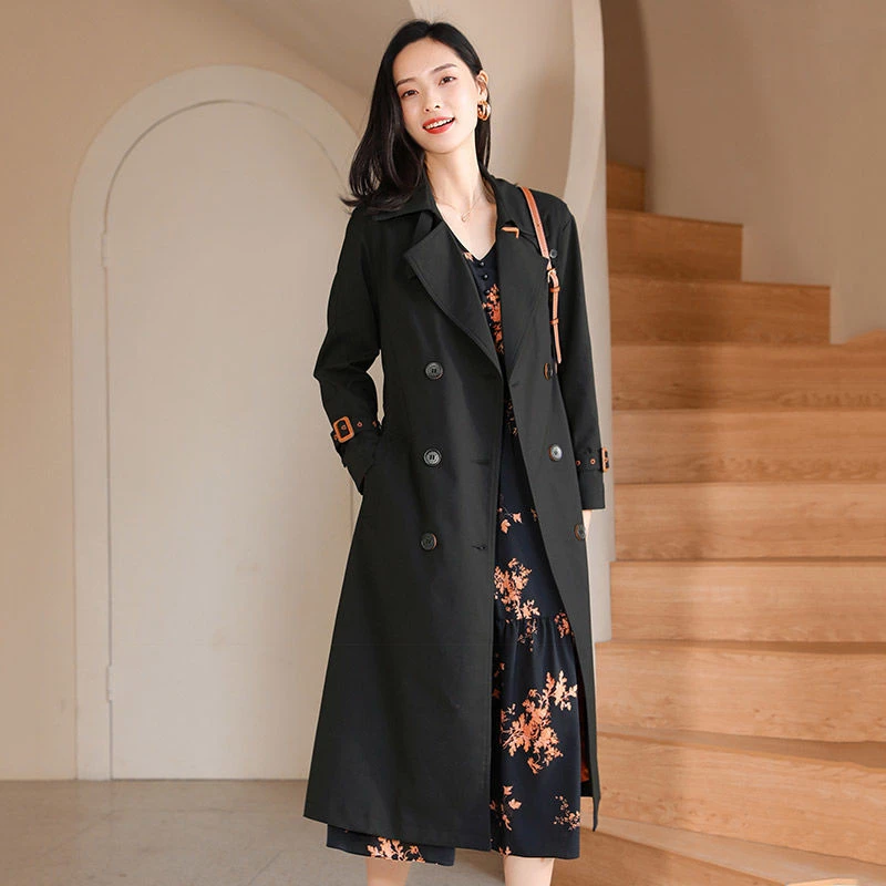 中长款系带西装领风秋季风衣宽松英伦风秋装收腰