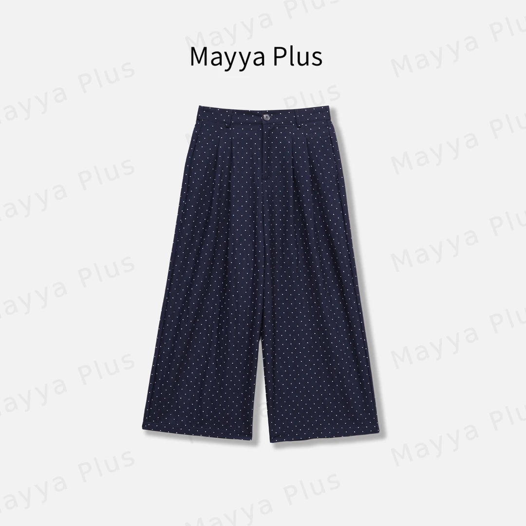【星与海】Mayya Plus麦芽定制波点印花休闲直筒裤显瘦长裤32526391