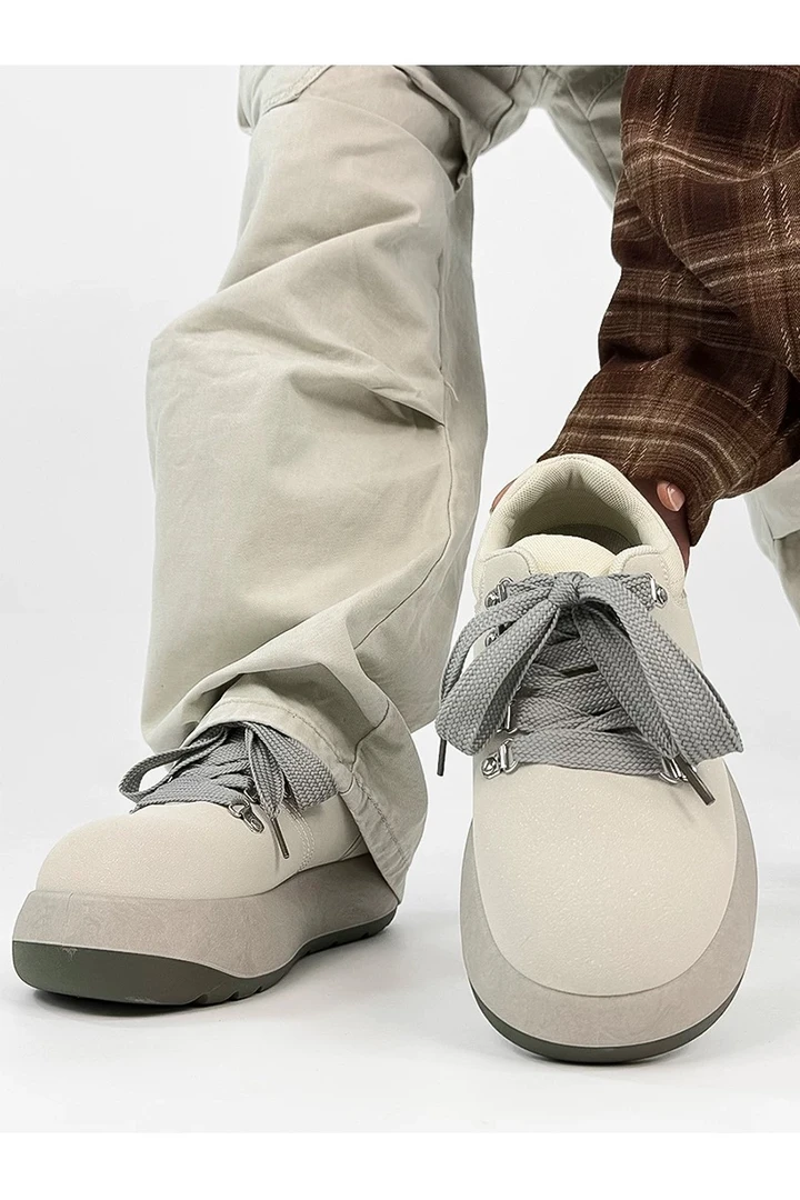 低帮圆头时尚休闲鞋百搭小众男鞋半粒面皮ins增高