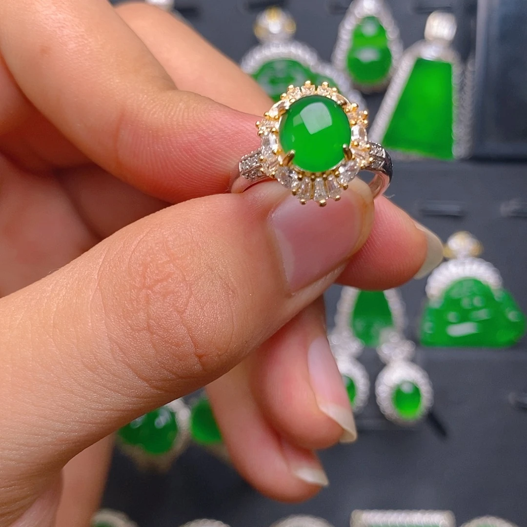 翡翠戒指银S925镶嵌戒指