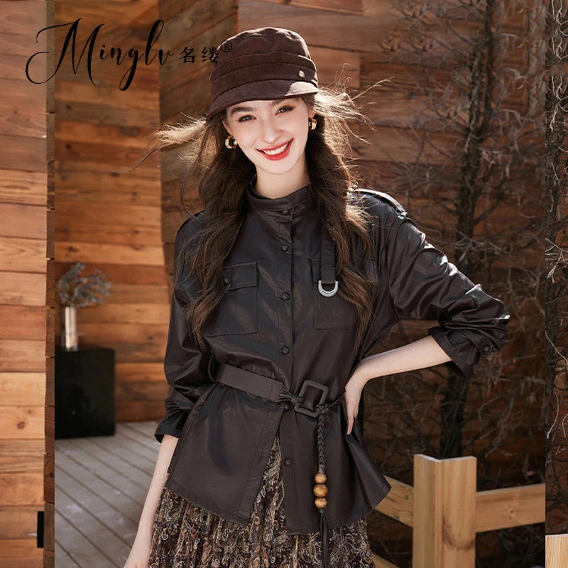名缕女装复古老钱风轻奢外套2025秋冬新款高级感收腰显瘦衬衫上衣