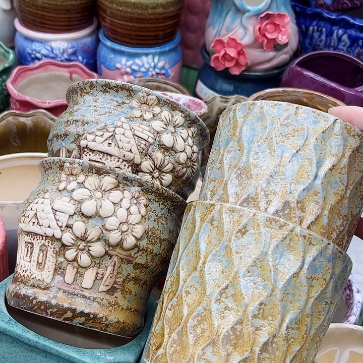 多肉绿植陶瓷花盆9.9包邮，有孔