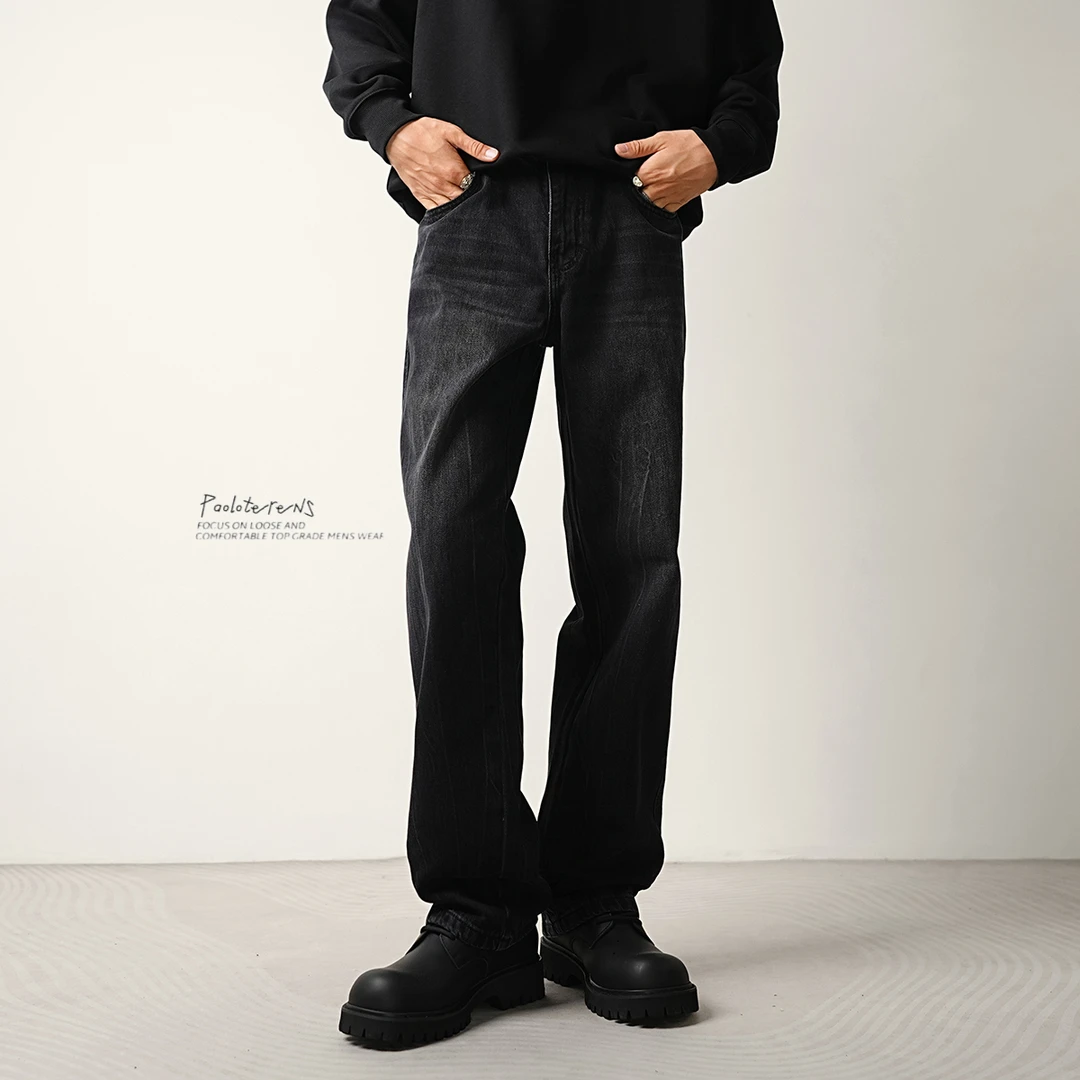 牛仔裤男士黑色直筒裤子高级感男装春秋季复古水洗宽松百搭阔腿裤