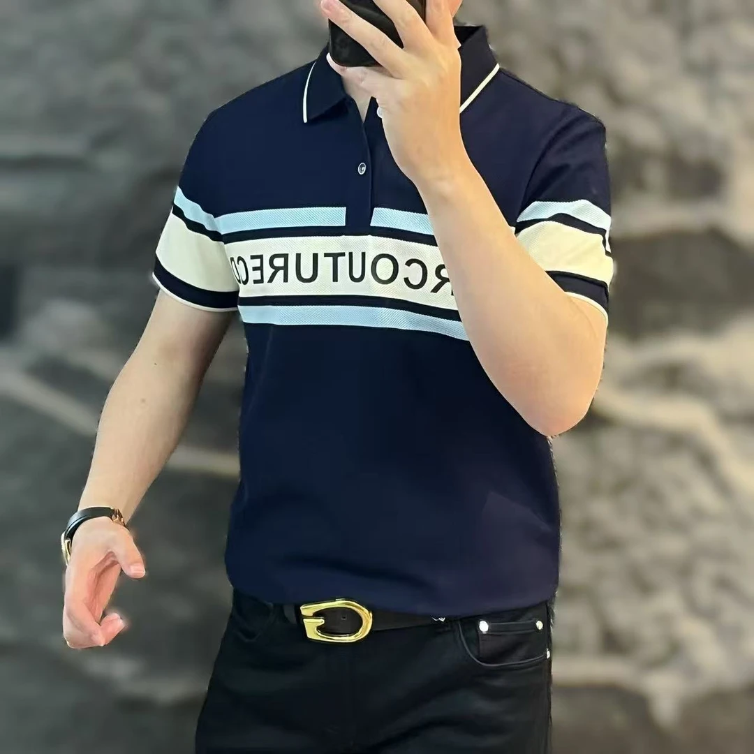 新款高端男士潮流百搭个性字母休闲短袖POLO衫25BGC7002