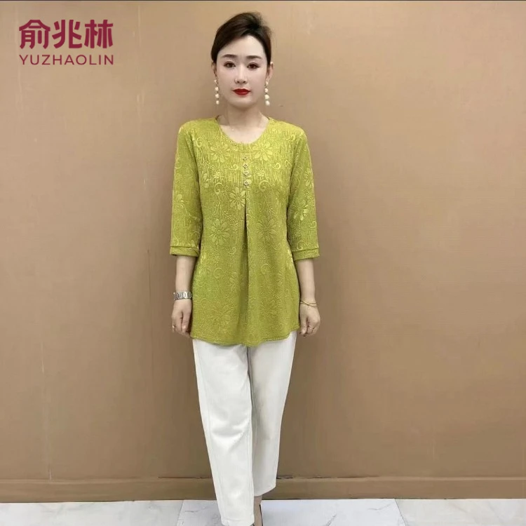俞兆林新款春装舒适时髦妈妈装洋气宽松中年女装套头聚酯纤维裤子