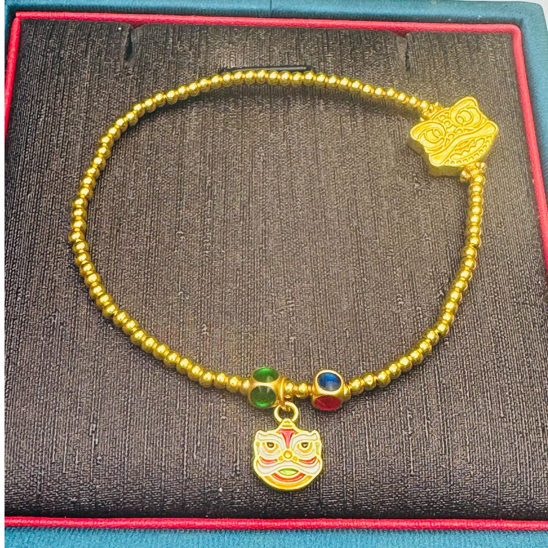 267#足金999  黄金珐琅彩醒狮跑环（卡2金珠88粒）