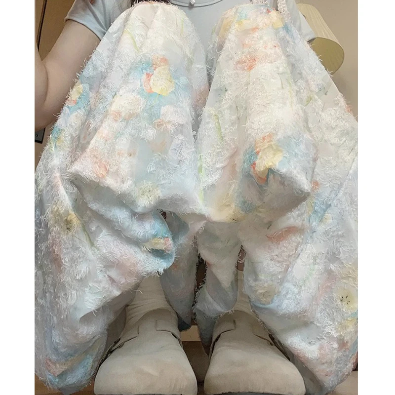 莫奈花园半身裙裤女2025夏季新款高腰宽松显瘦百搭甜美氛围花苞裙