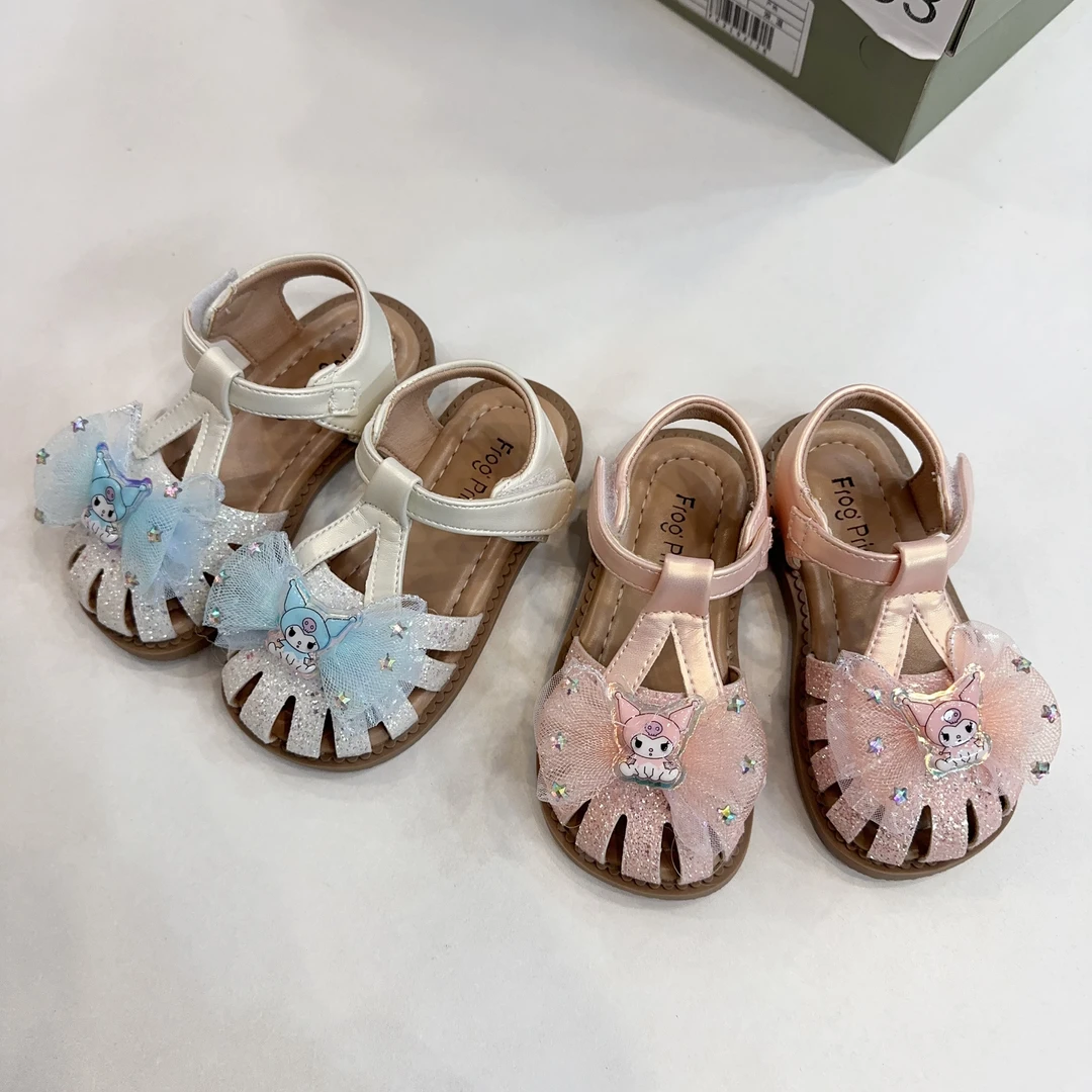 女童2025夏季新款软底防滑凉鞋蝴蝶结亮片公主鞋2432