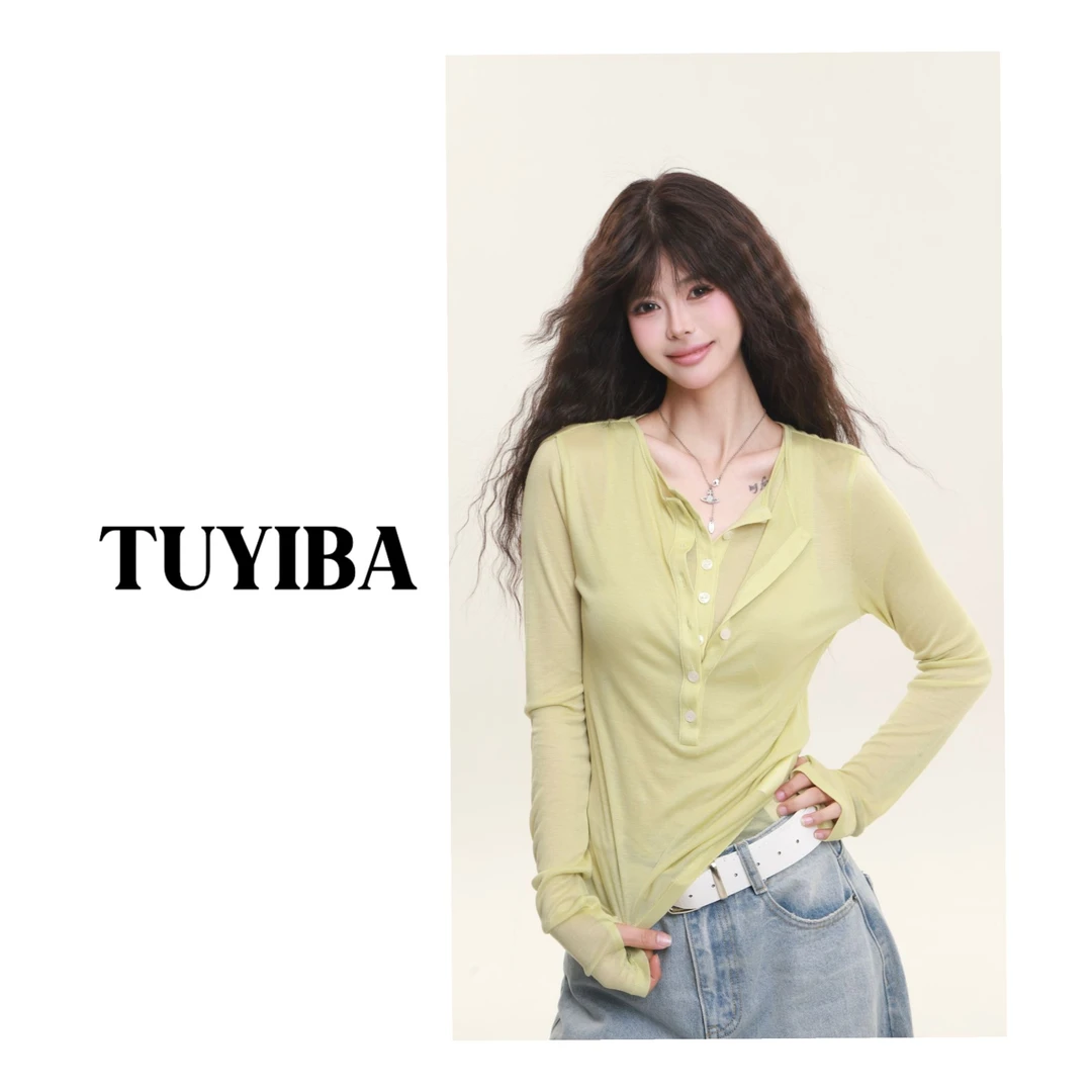 【兔兔】春季新款设计感韩版真两件时尚休闲松弛慵懒长袖上衣春夏季