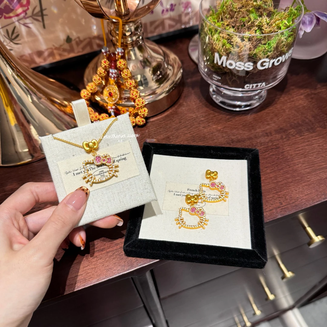 镀K金 LIGHTNINGPARK 镂空双色可爱猫吊坠项链