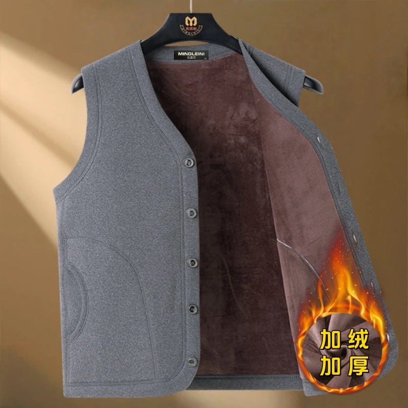 爸爸装加绒加厚马甲男背心中老年无袖坎肩秋冬保暖内搭开衫大码装