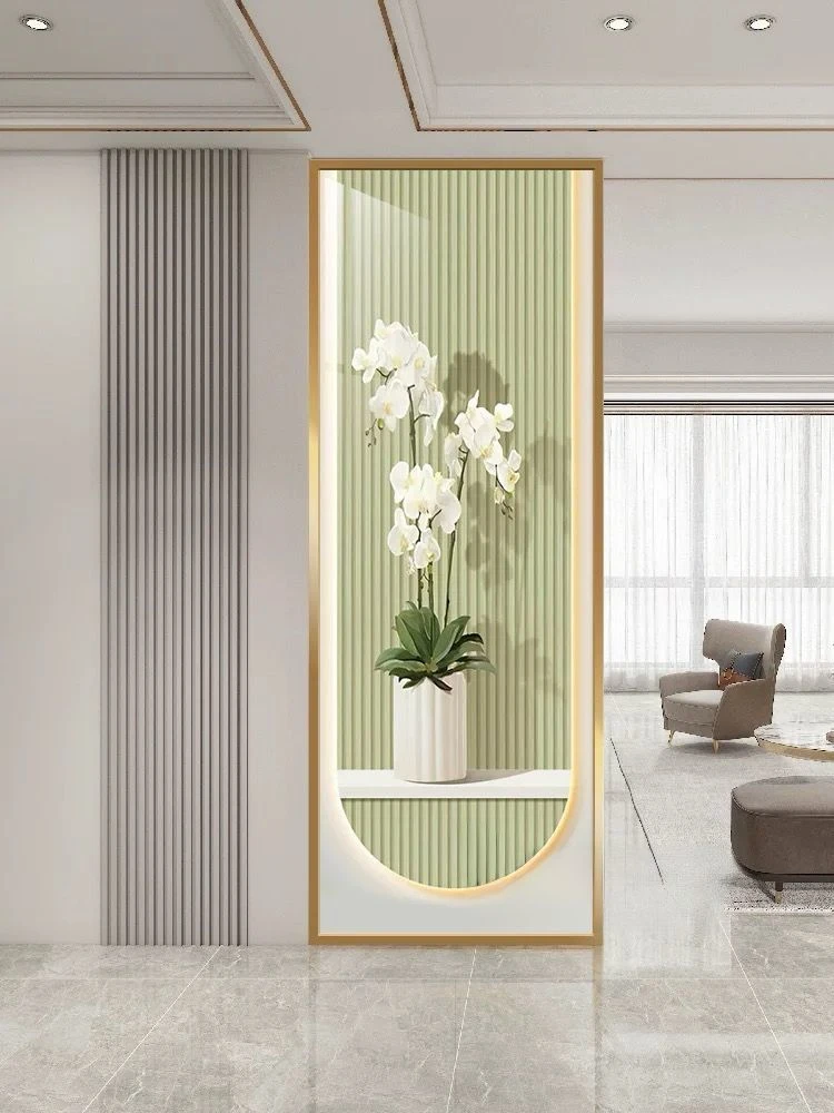 入户玄关屏风奶油风现代简约清新客厅艺术钢化玻璃不锈钢铁艺餐厅