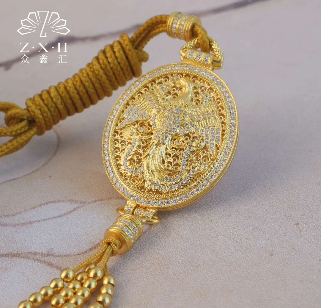 {众鑫汇}足金999  莫桑点钻古法凤牌吊坠