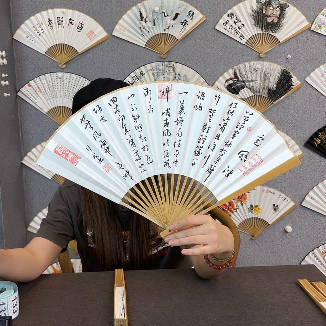 国画95寸玉竹-纯手绘-文玩扇骨（默认粘好）定风波
