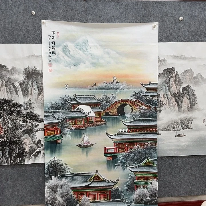 国画手绘国画紫阁祥瑞图