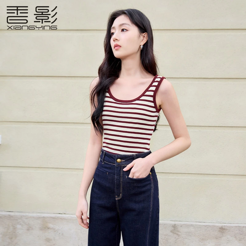 N851058背心吊带香影欧若智性风条纹u型领针织吊带25春新款