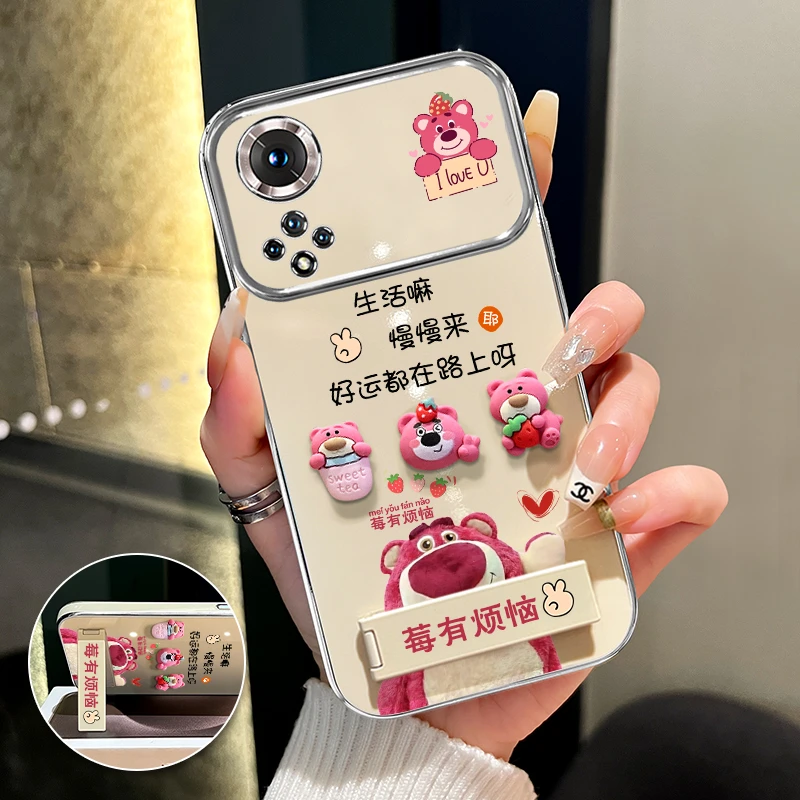 适用【华为nova9/pro】手机壳草莓熊大视窗支架创意卡通防摔女款