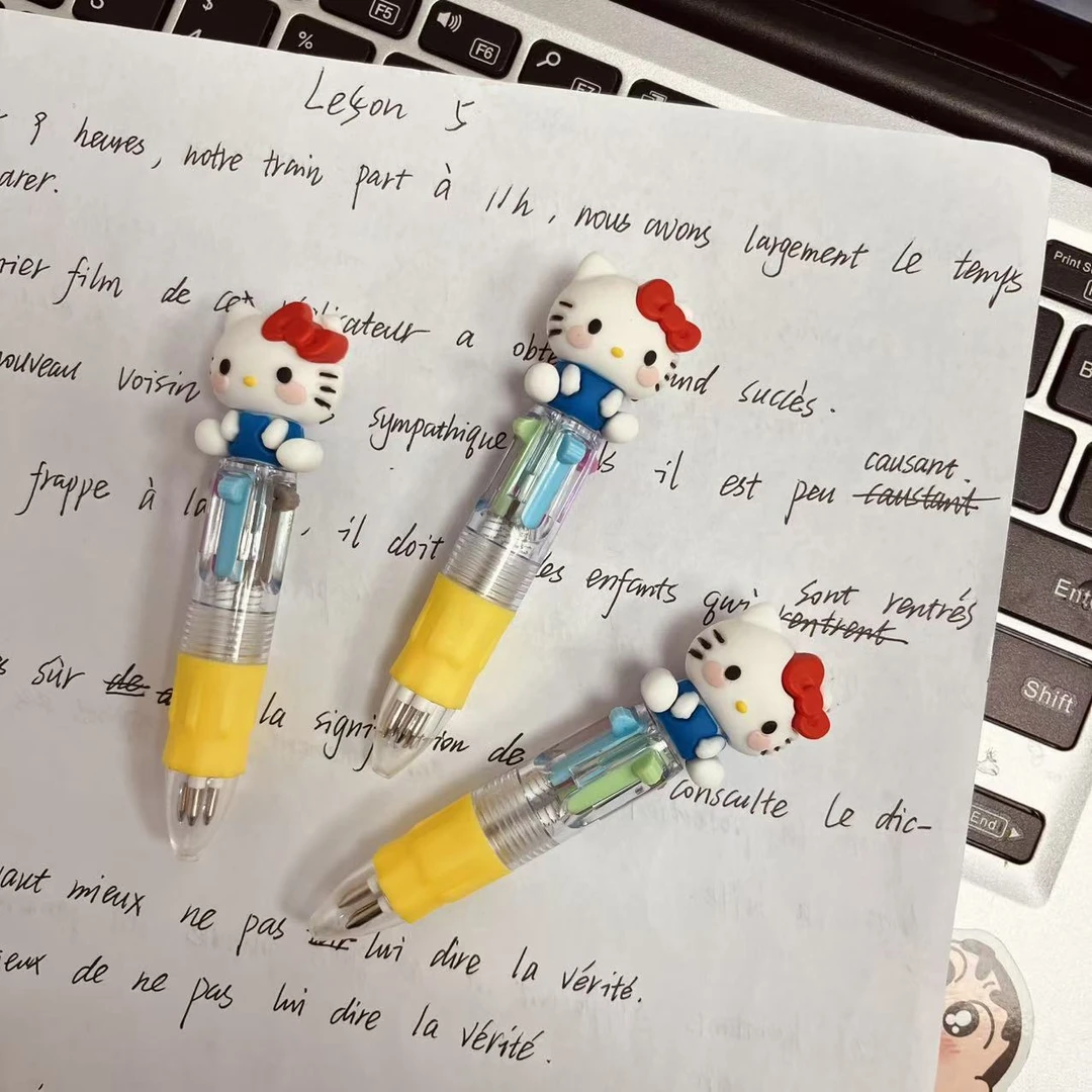 可爱KT卡通迷你四色圆珠笔学生手账多色标记笔便携文具