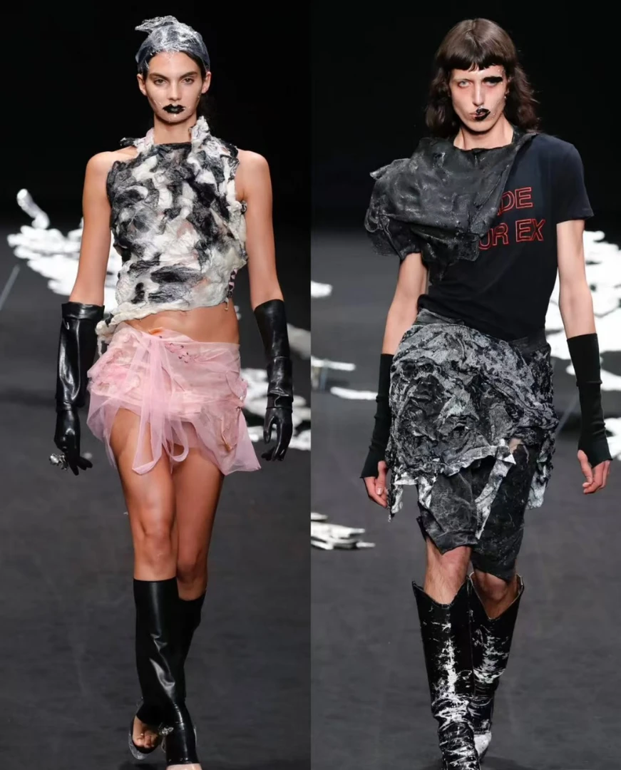 【肥婷-黑白长裤】2025年夏季时装周秀场定制黑白提花长裤7708#