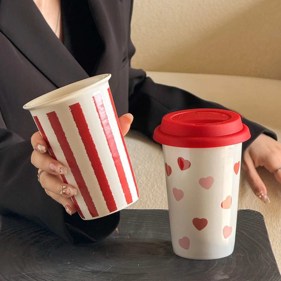 【AMK】浪漫满屋（网红爆款）带盖陶瓷咖啡杯高颜值家用随手杯子水杯