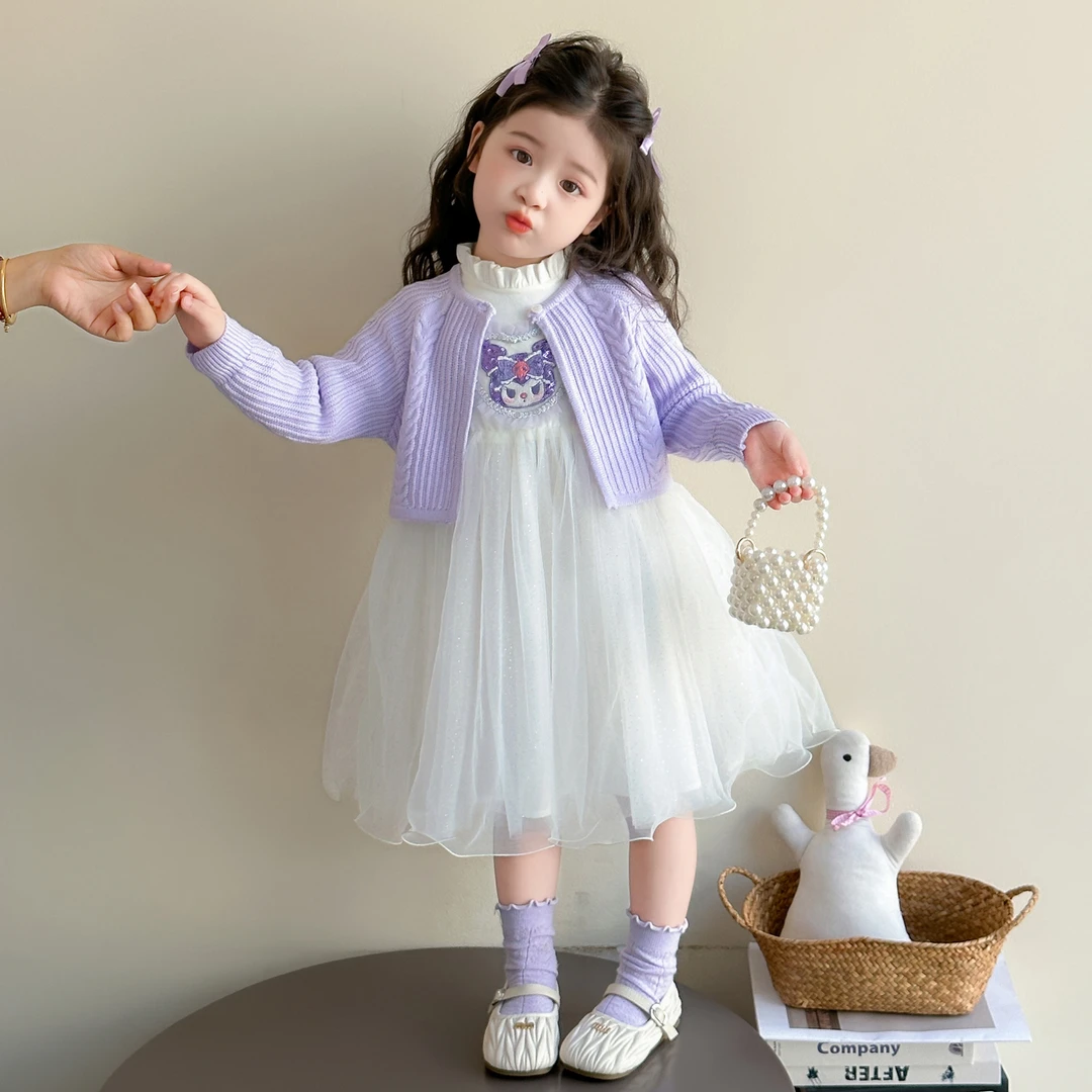 女童秋装套装2025新款洋气儿童开衫卡通刺绣库洛米女小童连衣裙子