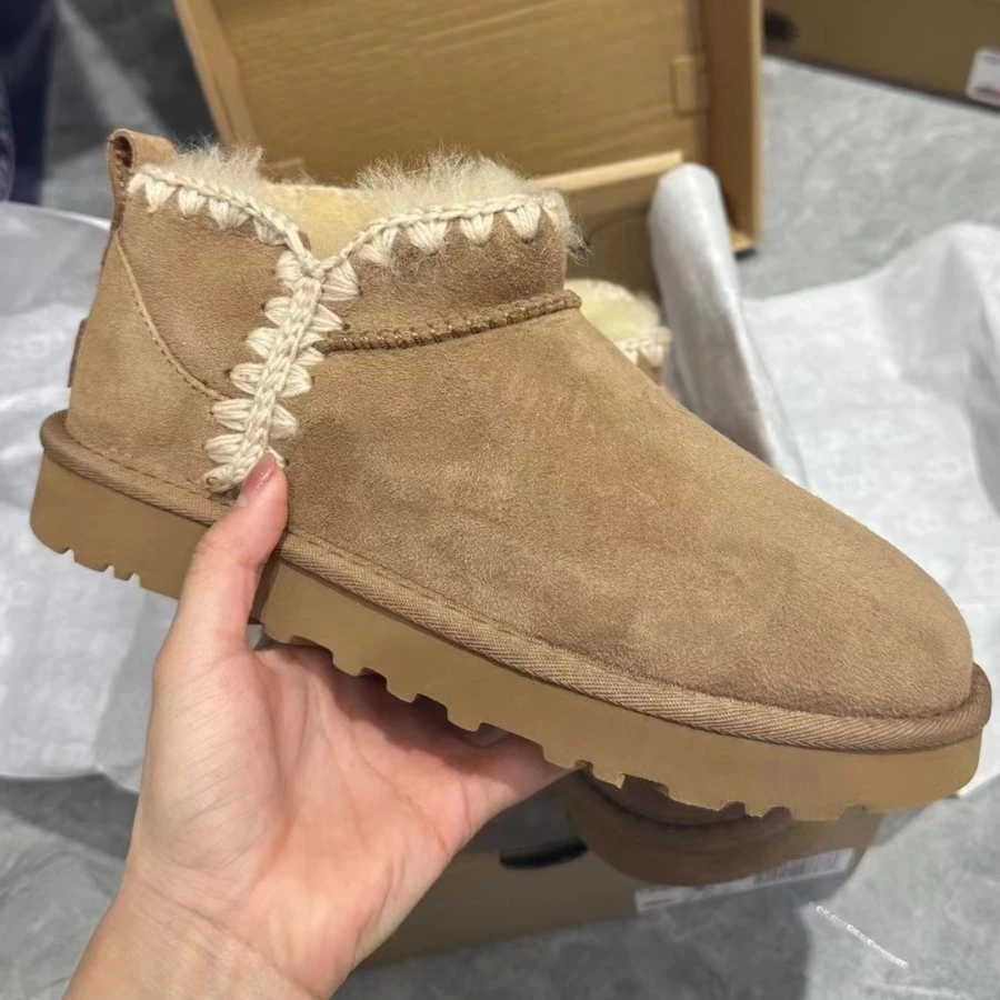 【毛线编织全新未拆封】秋冬桑坡雪地靴周冬雨同款羊皮毛一体毛毛鞋