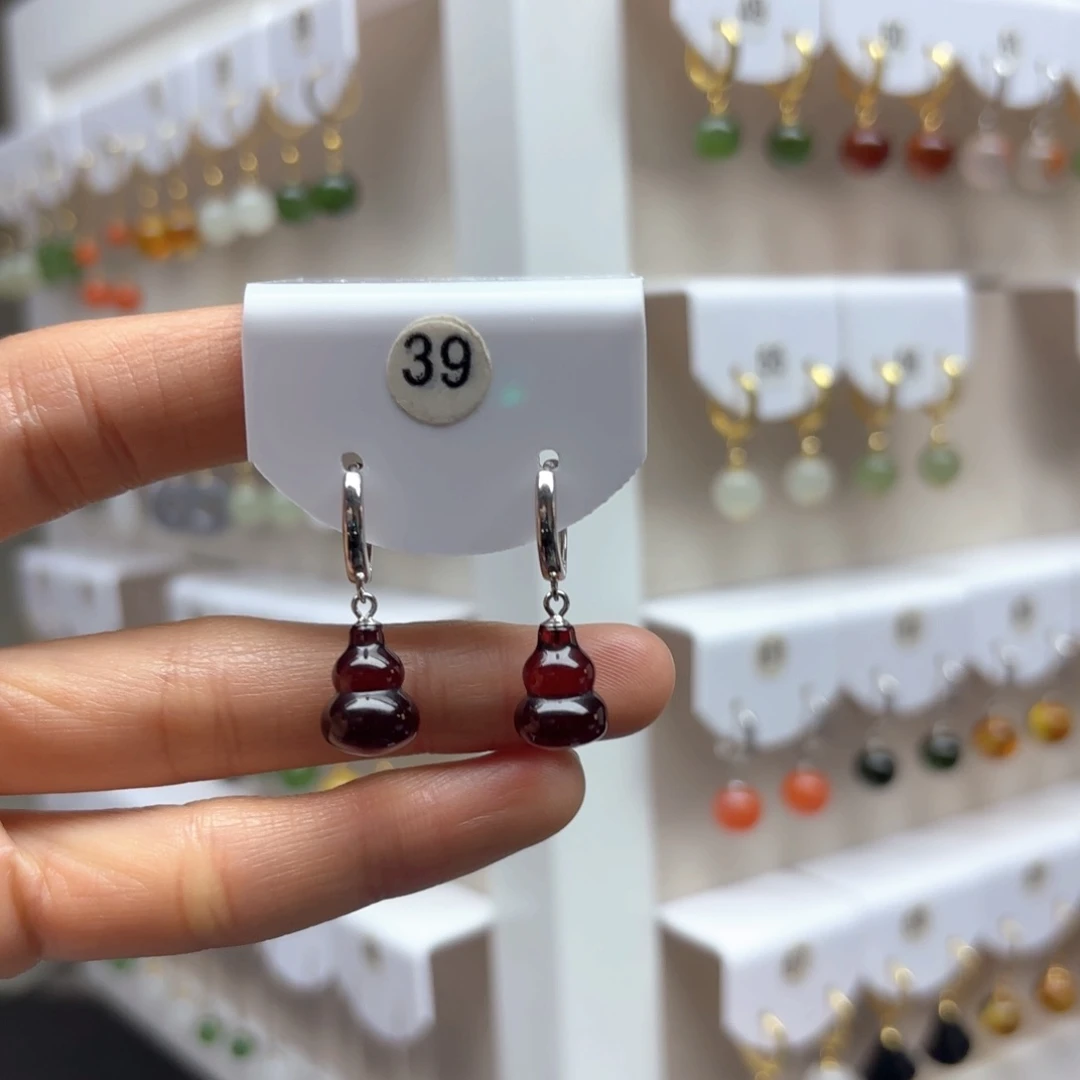 琥珀耳饰银S925镶嵌血珀