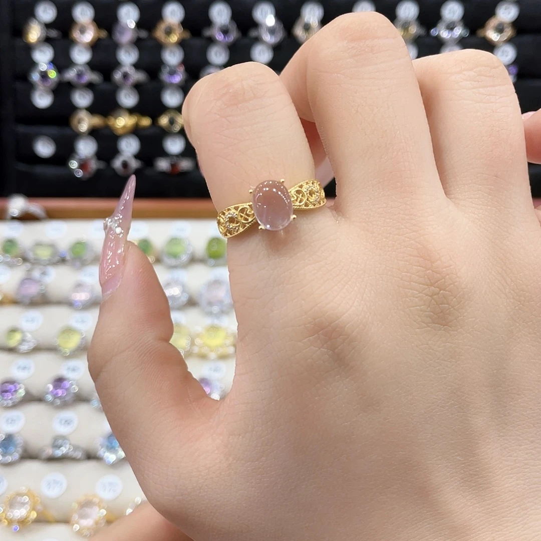 芙蓉石戒指女款银S925镶嵌