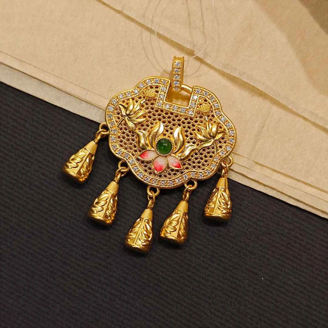 足金999 流苏锁包吊坠