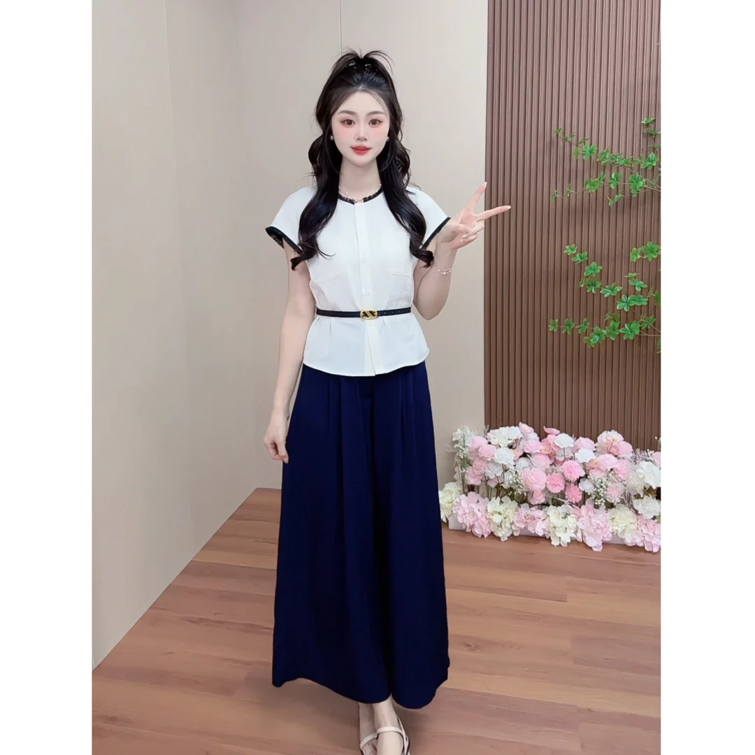 MYC 2025夏季新款法式通勤风休闲气质百搭上衣裤子上下两件套