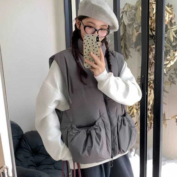 2025韩恋希大码女装马甲外套宽松型拉链休闲风立领短款韩版保暖