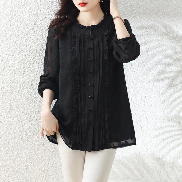 大码女装洋气显瘦提花雪纺衫显瘦减龄气质时尚上衣潮