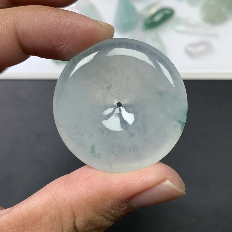 冰种飘花平安扣吊坠水润通透品相佳送人大气毕业级缅甸A货翡翠