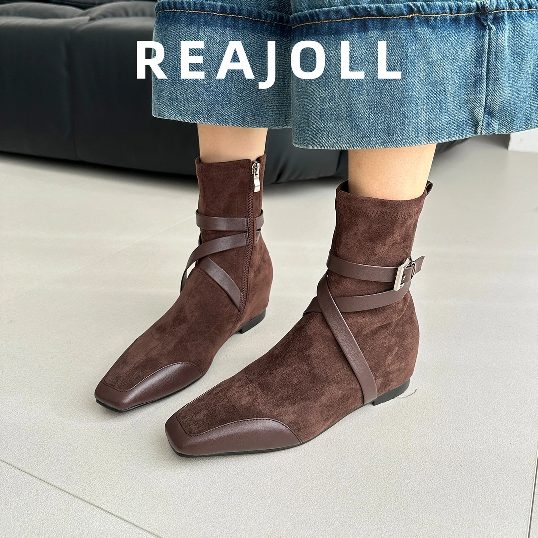弹力靴子女2025秋冬新款方头绑带内增高法式显瘦绝美百搭时装短靴