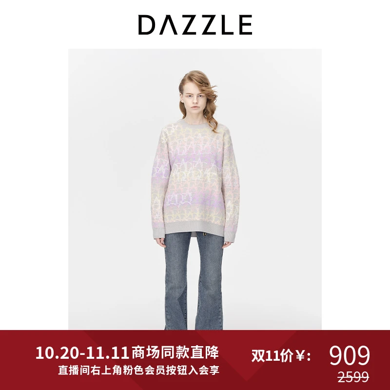 DAZZLE地素针织提字母长袖套衫圆领宽松毛衣2H4E432