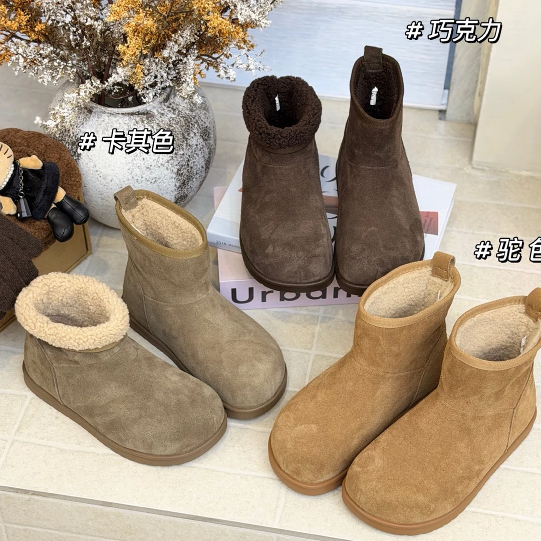 5CM内增高磨砂牛皮加绒雪地靴女2025新款保暖套筒棉鞋中筒靴女鞋
