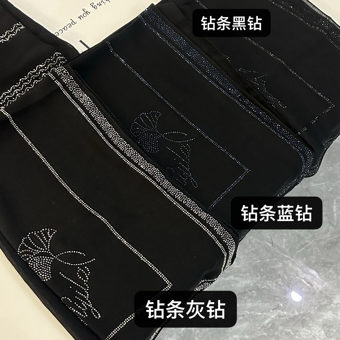 亚麻烫钻黑色系百搭方巾