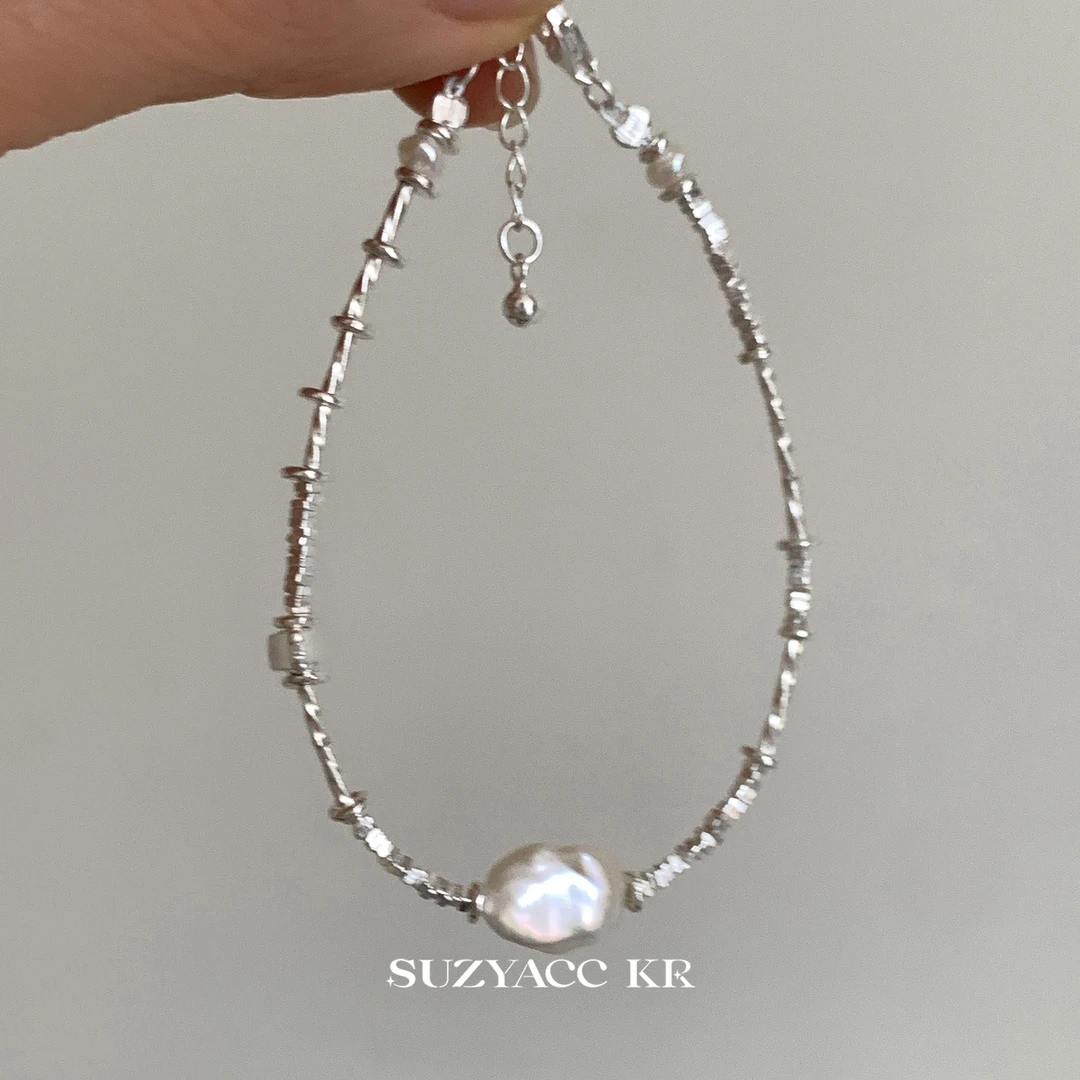Suzyacc Kr 925银手链 【几何诗行】不规则碎银手链气质轻奢C2254