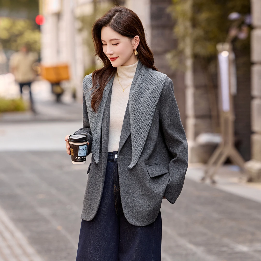 轻奢简约毛呢西装外套女2025春秋季新款时尚高级感气质显瘦大衣女