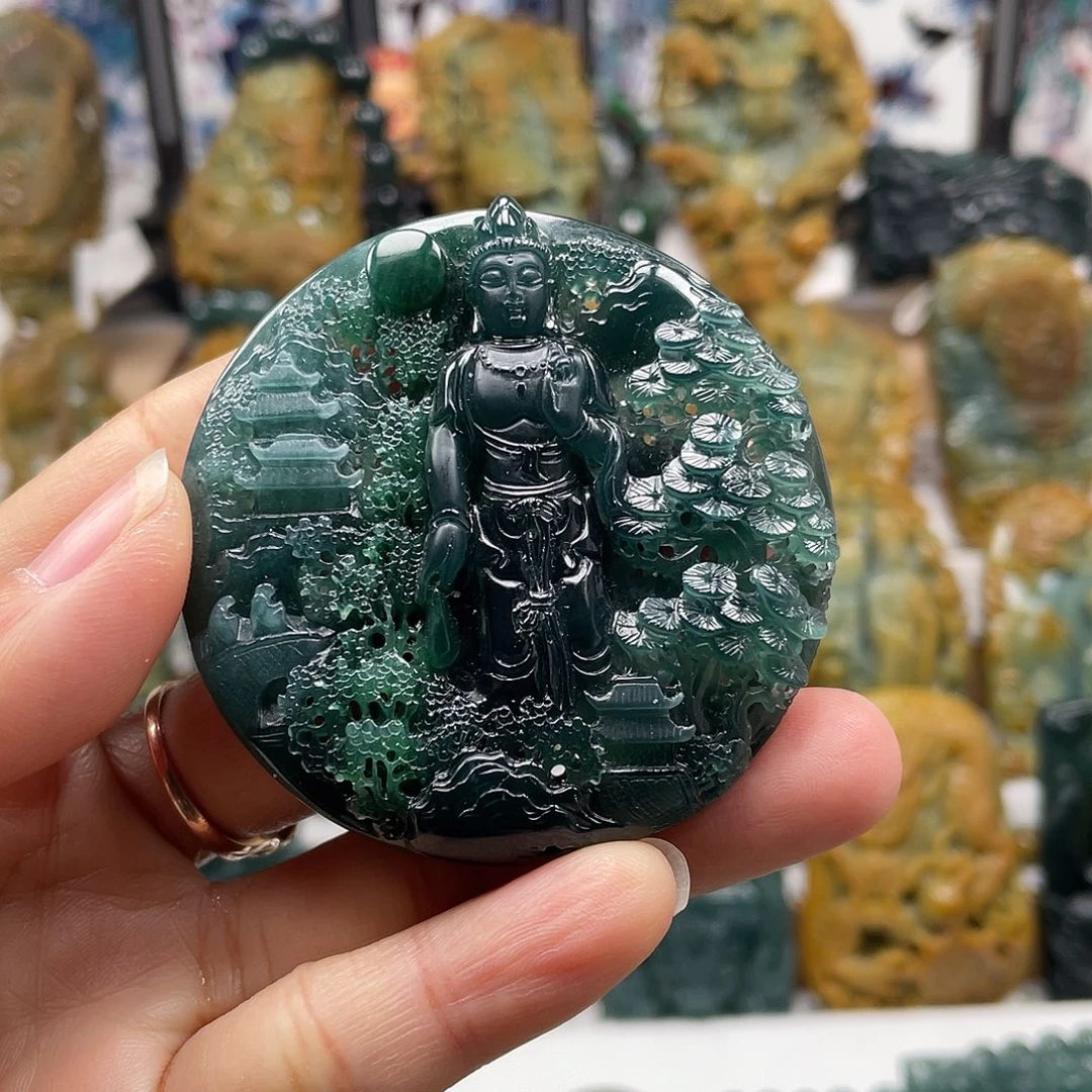 翡翠未镶嵌颈饰天然翡翠a货山水观音