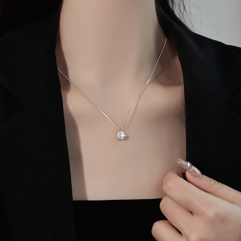 链子925银 纯银方钻项链女2025新款爆款高级感吊坠链子锁骨链饰品