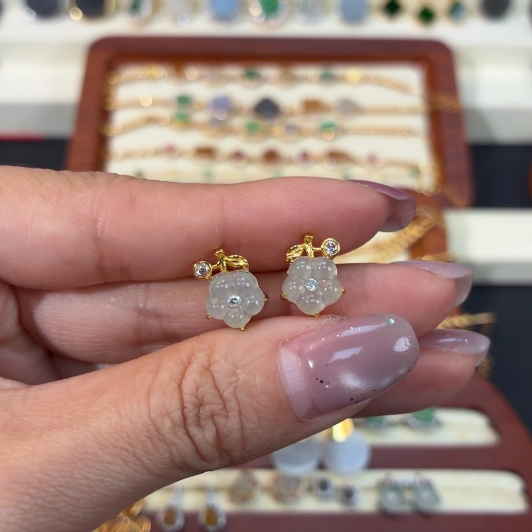 翡翠银S925镶嵌颈饰耳钉