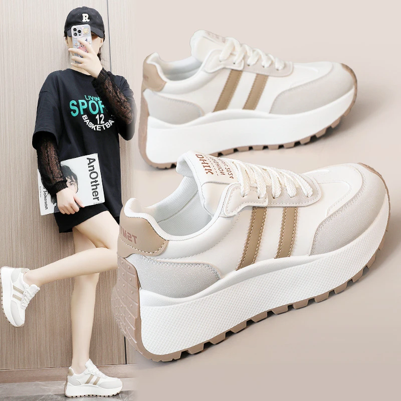 增高5.5CM新款2025春季厚底增高女鞋休闲阿甘鞋拼接运动鞋