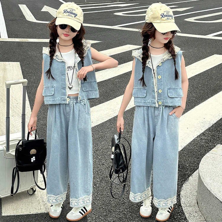 女童牛仔套装夏季2025新款洋气儿童女宝宝夏装无袖背心短裤两件套