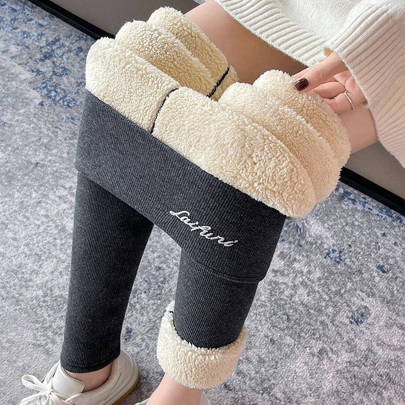 加厚羊羔绒女外穿云朵绒打底裤冬季加绒加厚保暖裤高腰大裸感透肤