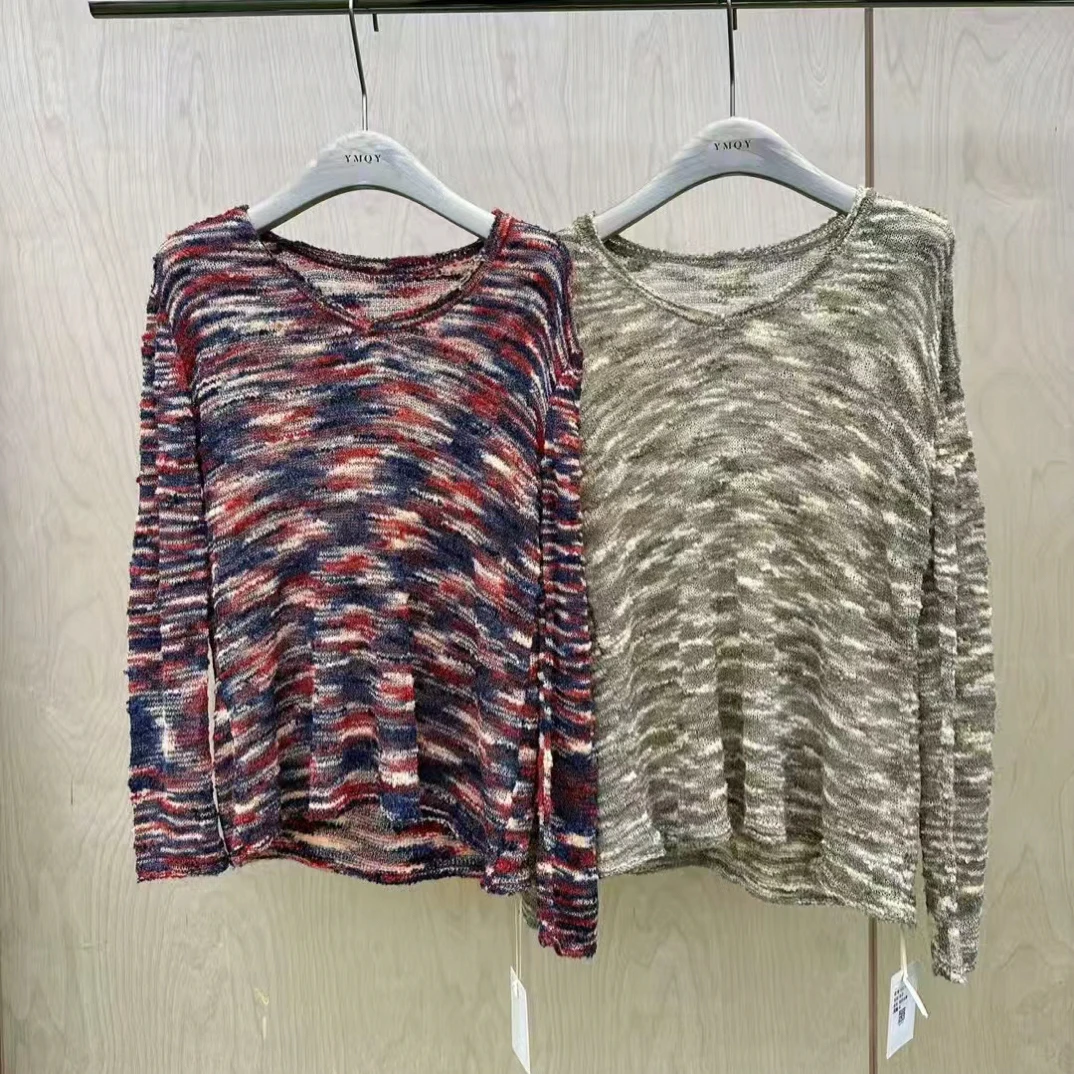 【BAI】早秋新款法式V领针织衫女百搭显瘦长袖3219