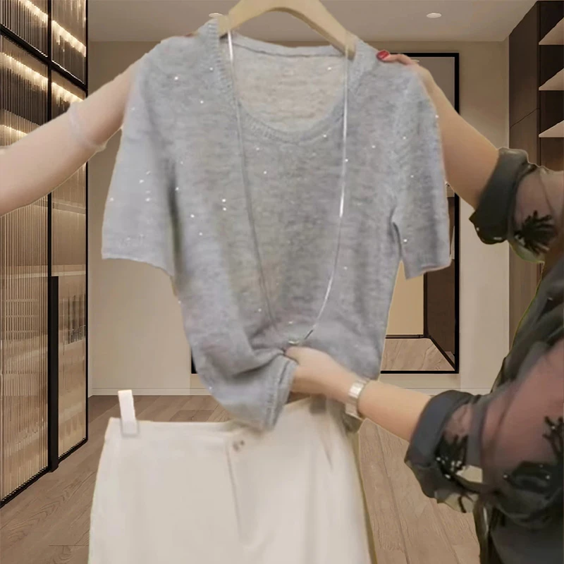 松弛感气质短袖t恤衫女士2025夏季新款显瘦百搭通勤圆领薄款上衣