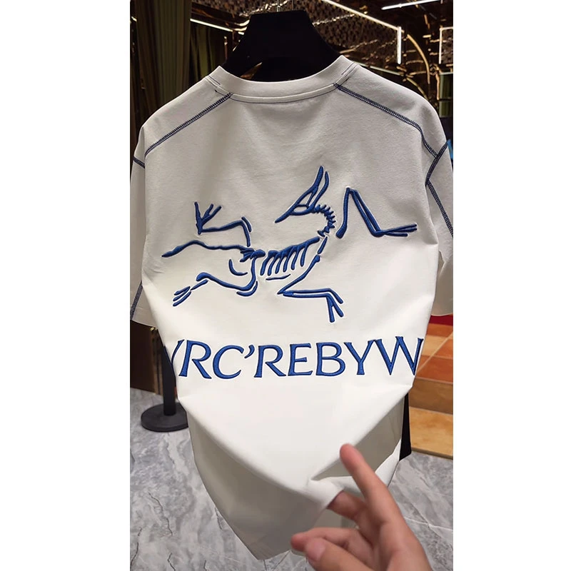 欧货顶奢高定大牌男装上衣2025夏季新款字母刺绣宽松白色短袖体恤